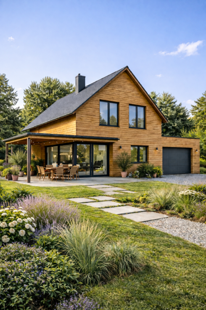 Fassade mit horizontaler Profilholzverschalung