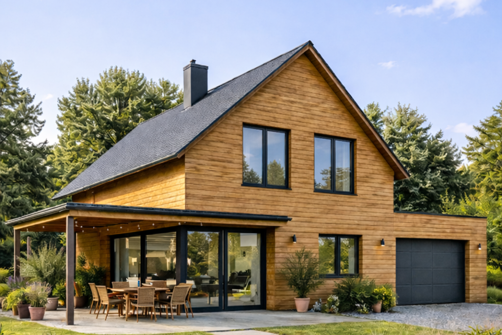 Fassade mit horizontaler Profilholzverschalung